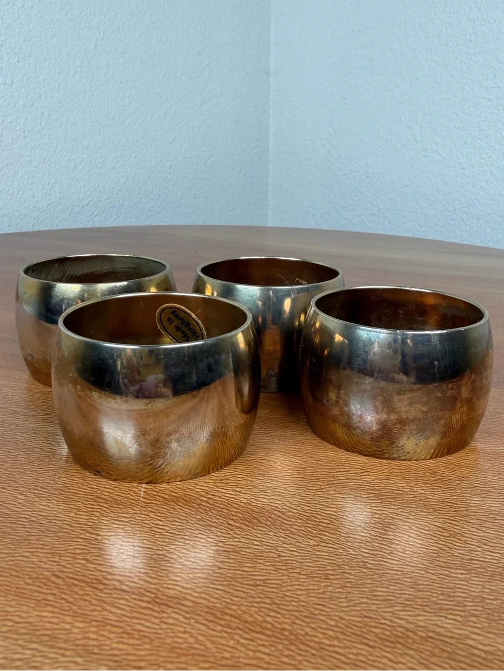 Vintage MCM Round Brass Napkin Rings Unadorned Set of 4